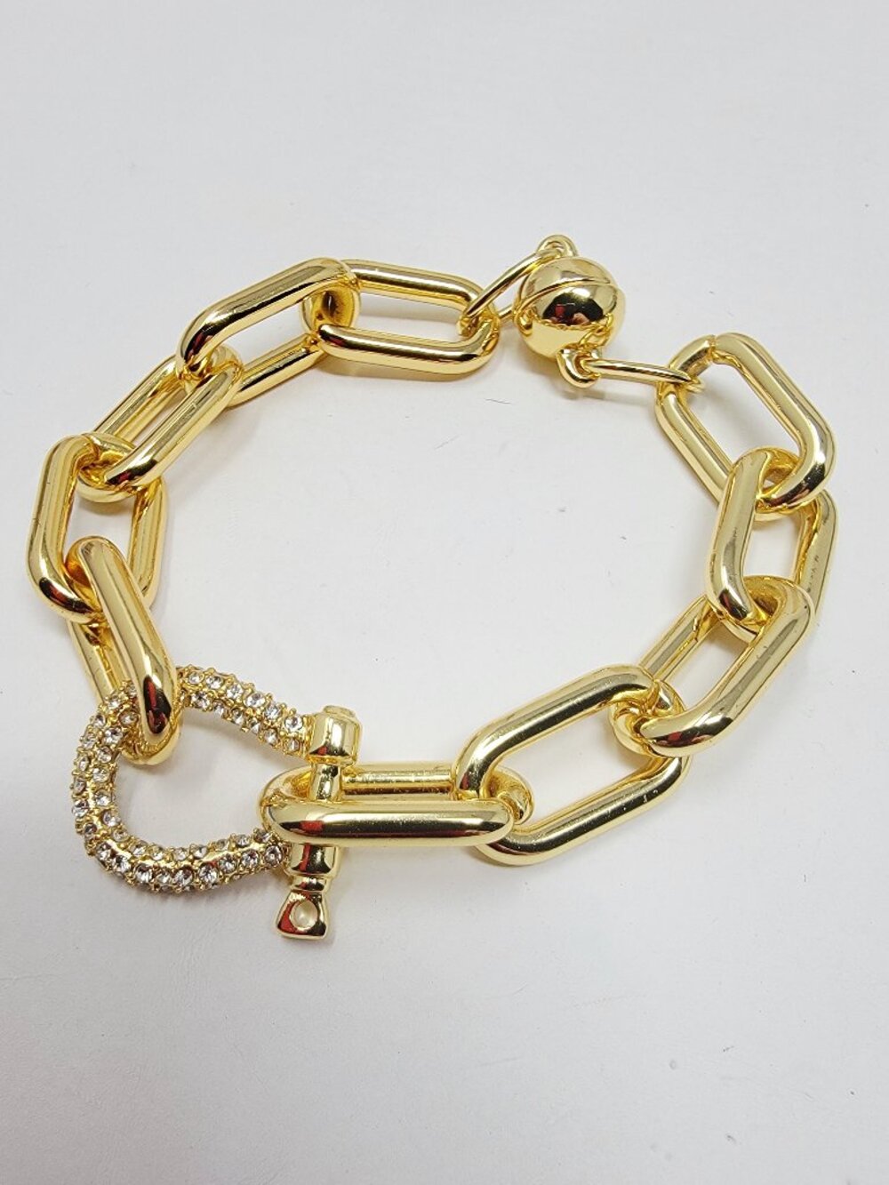 Chunky Gold Tone Chain Link Pavé Rhinestone Bracelet
